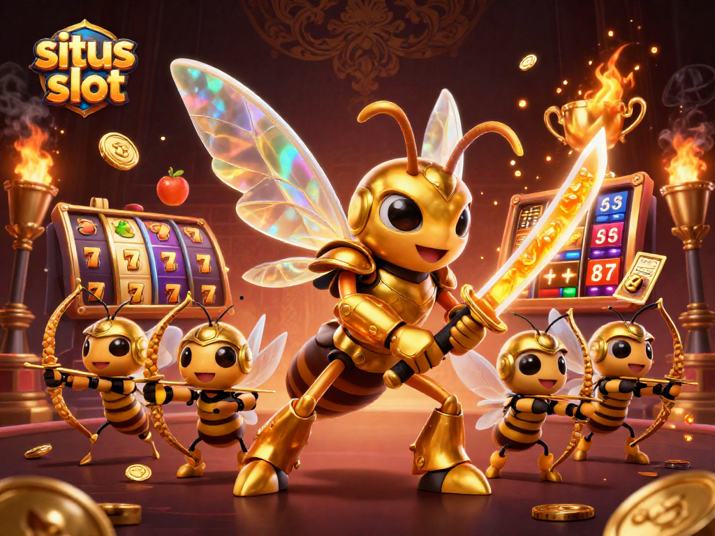 Menangkan permainan situs slot dengan slot reels berputar dan simbol keberuntungan di latar belakang