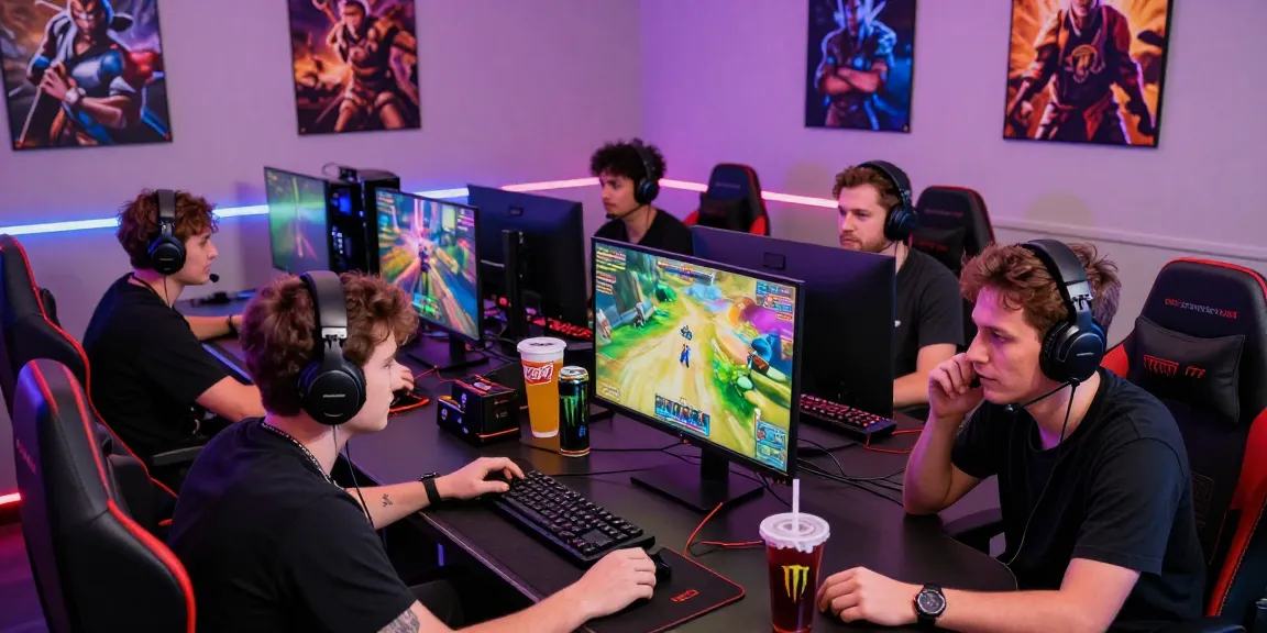 Gamers engaged in intense multiplayer action during a hitclub gaming session, showcasing colorful graphics and modern gaming setup.