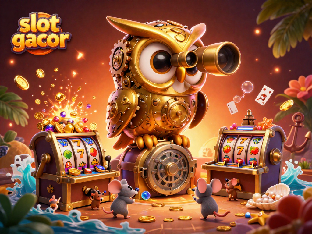 Experience the thrill of slot gacor with colorful digital cash dropping from golden machines.