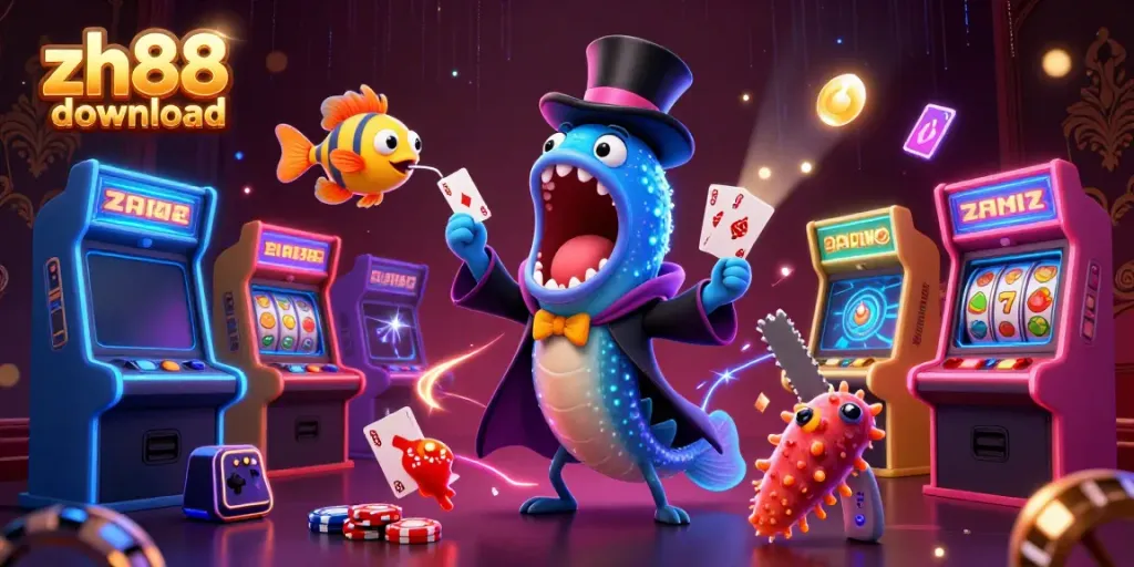 Experience the thrill of games with ZH88 download, featuring vibrant casino visuals and interactive elements.