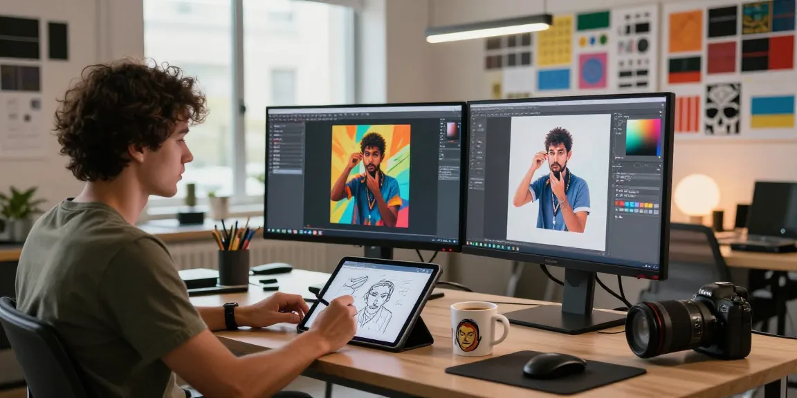 Designer creating vibrant NSFW AI images in a modern studio