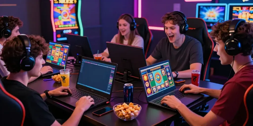 Players engaging with modern slot games in an immersive online gaming setup.