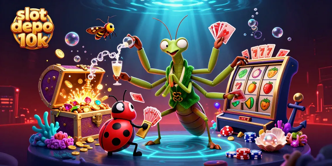 Slot depo 10k menampilkan karakter kartun dalam suasana kasino yang penuh warna dan gemerlap.