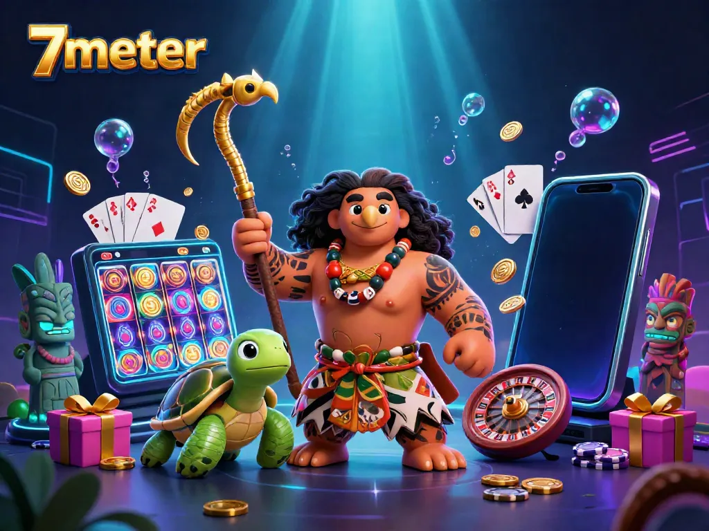 Experience thrilling gameplay with 7meter, featuring polynesian characters and vibrant casino elements