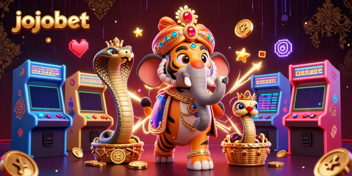 Experience vibrant 3D action with jojobet in this casino-themed illustration featuring a maharaja tiger.