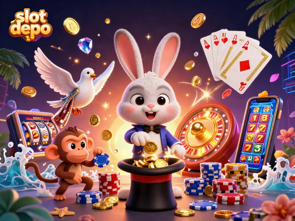 Experience thrilling action with slot depo 1k as a magician rabbit reveals golden coins amidst dynamic gaming elements.
