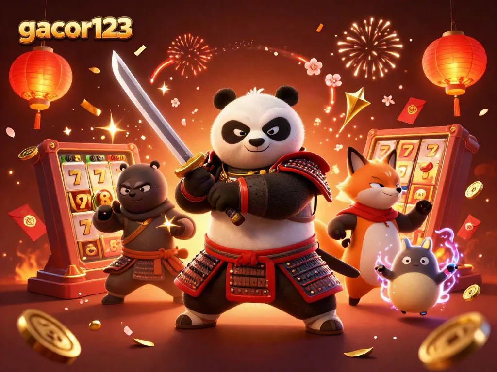 The samurai panda from gacor123 showcases thrilling slot gameplay with captivating visuals and festive elements.