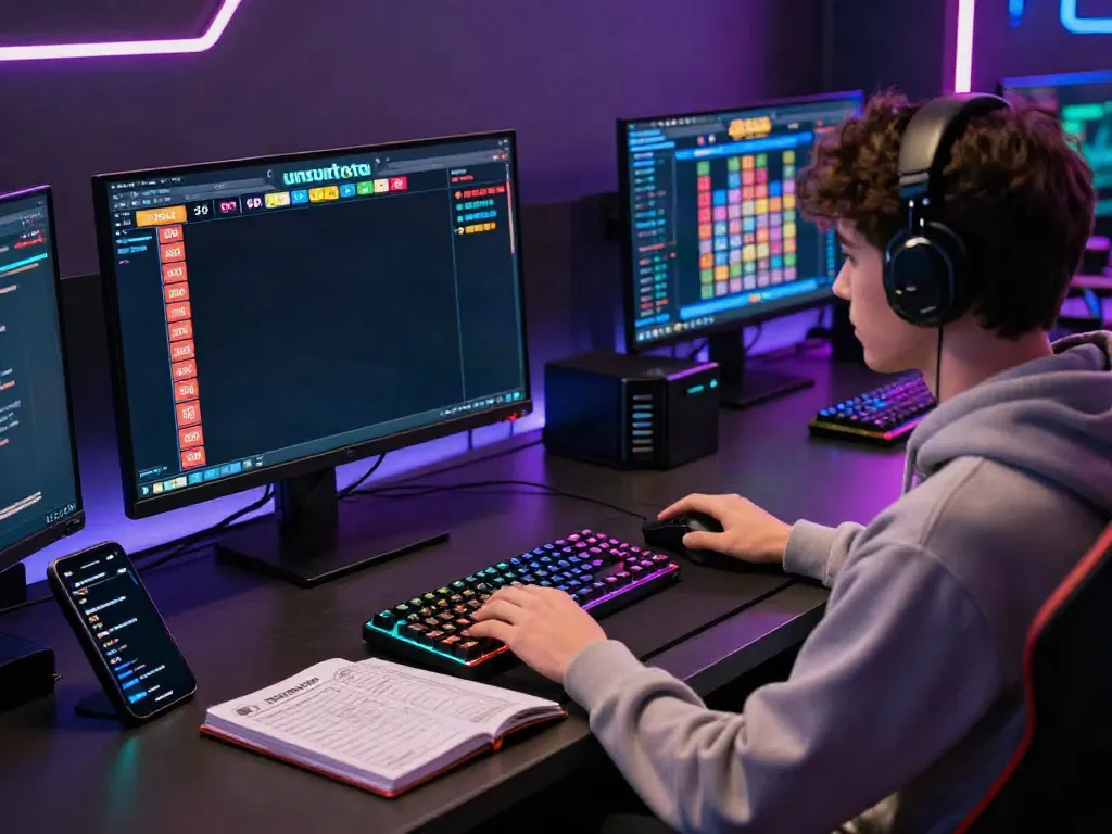 Engaging lottery gaming moment on unsurtoto with colorful graphics and gaming accessories