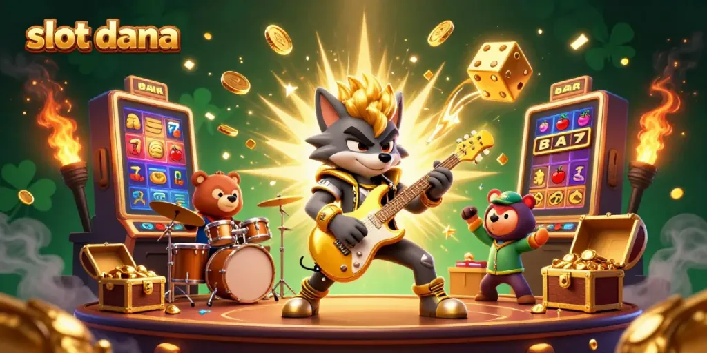 Menangkan jackpot slot dana dengan gambar menarik 3D menampilkan karakter seru di panggung kasino.