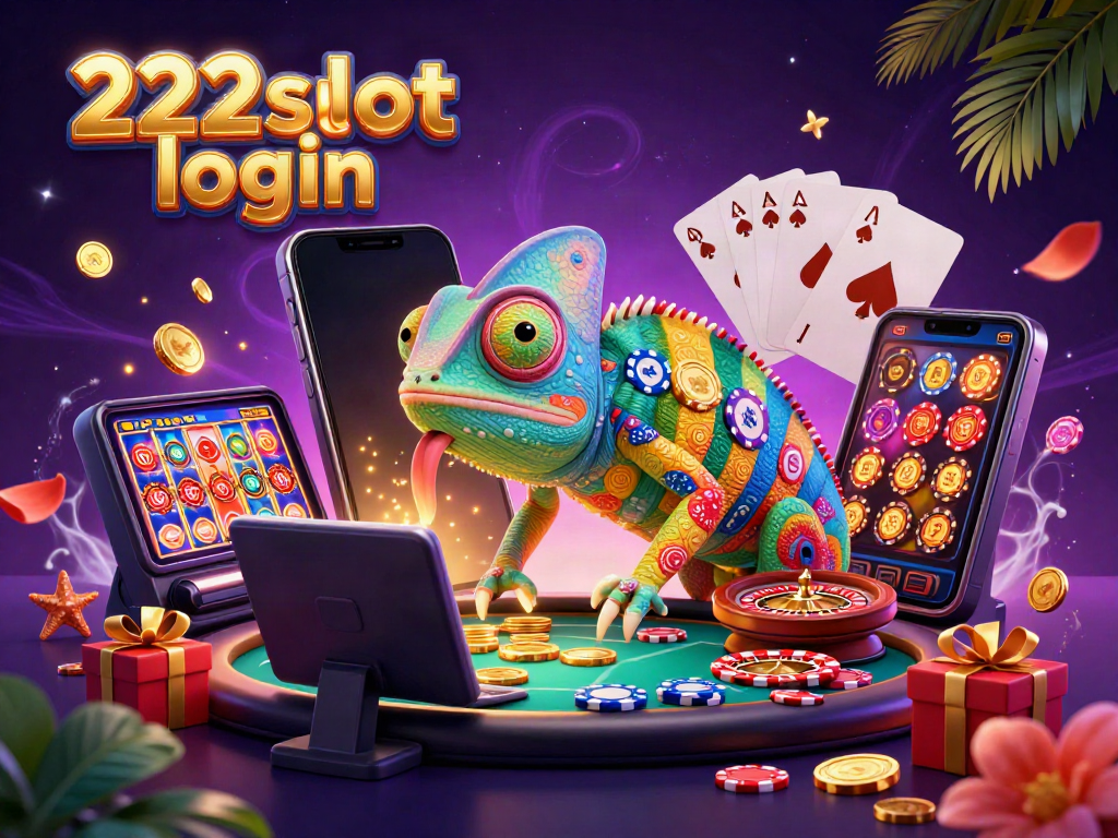 Rasakan pengalaman 222slot login dengan ilustrasi kasino meriah dan berwarna-warni.