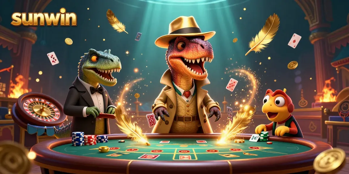Experience thrilling moments with sunwin, featuring a velociraptor card counter amid blackjack excitement.
