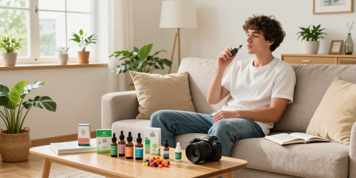 What is the legal vaping age in Cyprus depicted by a person using a vape device among CBD wellness products in a cozy home.