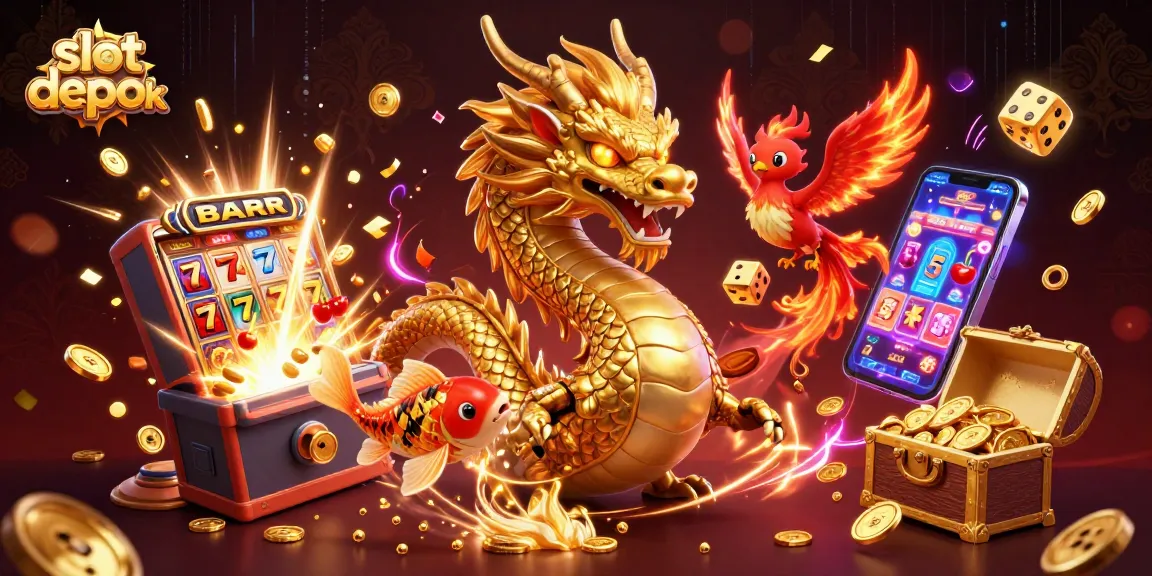 Experience the excitement of slot depo 5k with captivating visuals of slot machines and dynamic symbols.