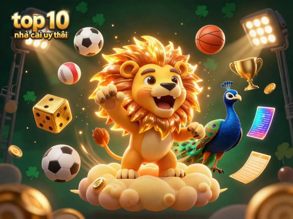 Experience thrilling moments with top 10 nhà cái uy tín in this vibrant 3D casino illustration.