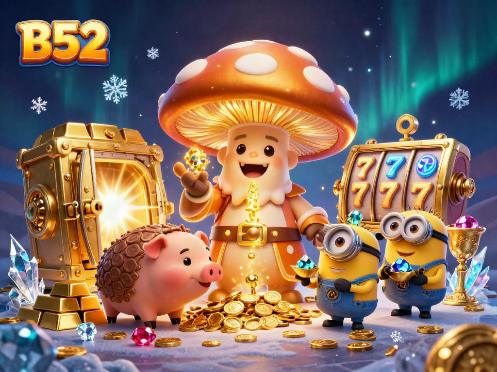 Engage with B52-themed casino adventures featuring a wizard and treasure in a dynamic gaming scene.