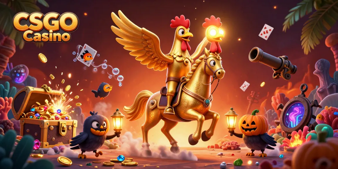 Experience thrilling wins at CSGO Casino with golden characters in a vibrant casino world.