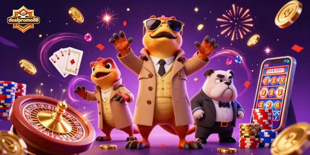 Join the casino excitement with dealpromo88 as vibrant raptors sneak in, surrounded by sparkling gems.