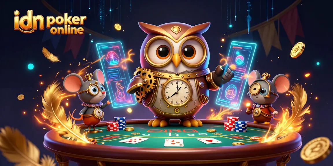 Permainan idn poker online dengan gambar ilusi 3D yang menampilkan penyu dan karakter mouse.