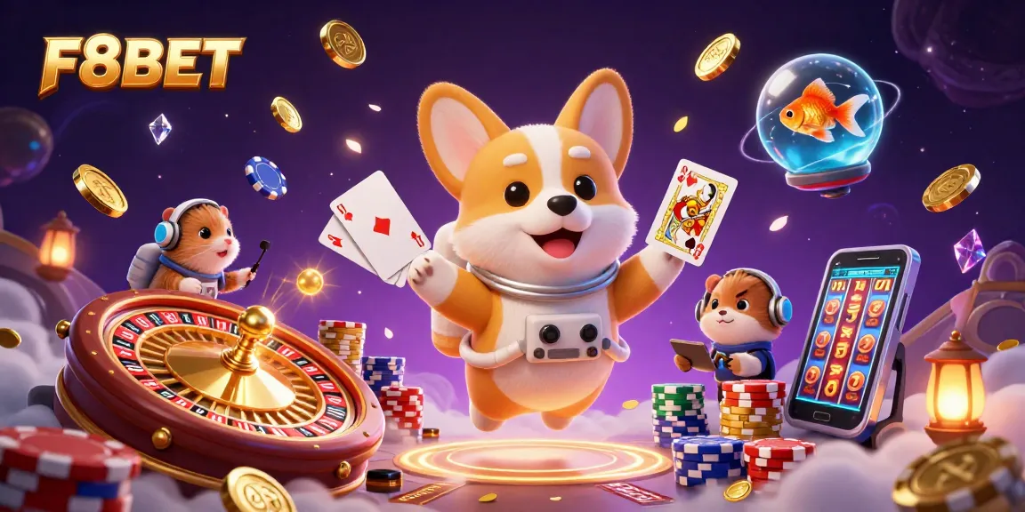 Experience thrilling gaming action with F8BET in a bustling space casino scene.