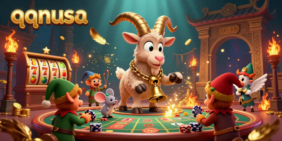 Engage in thrilling gameplay at qqnusa's vibrant casino featuring whimsical characters and festive gambling elements.