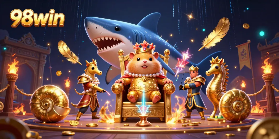 Engage in thrilling gameplay at 98win with a vibrant 3D casino scene showcasing rich gaming elements.