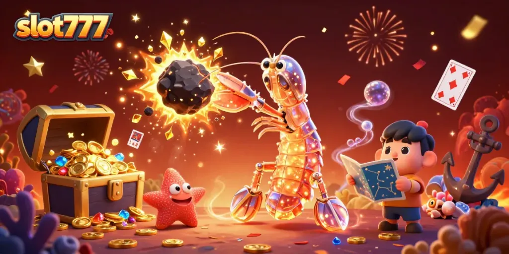 Engage with slot777's universe through a dynamic 3D scene of galactic elements exploding with treasures.