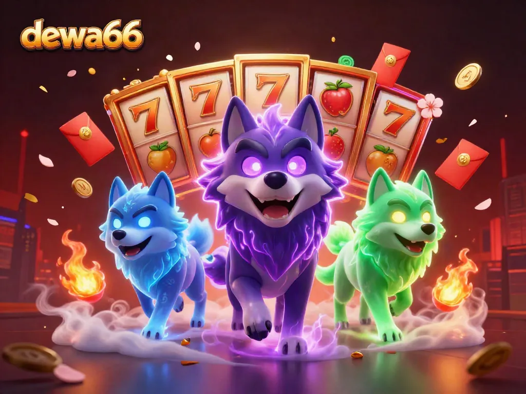 Experience thrilling wins at dewa66, featuring ghostly wolves leading a vibrant jackpot adventure.