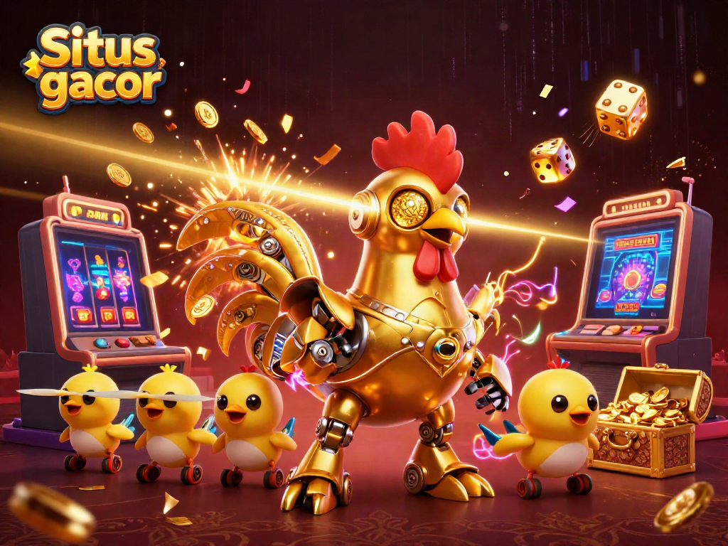 Experience the excitement of Situs slot gacor with this ultra-detailed 3D casino illustration depicting high-energy gaming elements.