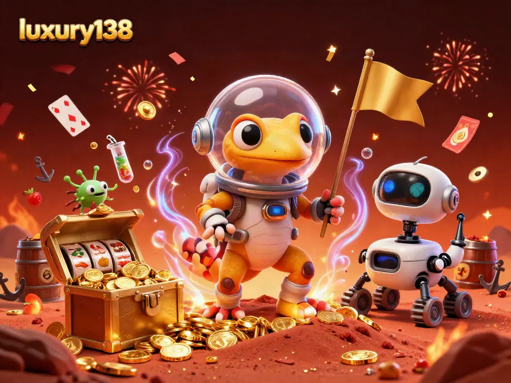 Engage in thrilling wins at luxury138 in a 3D casino adventure featuring Martian characters.