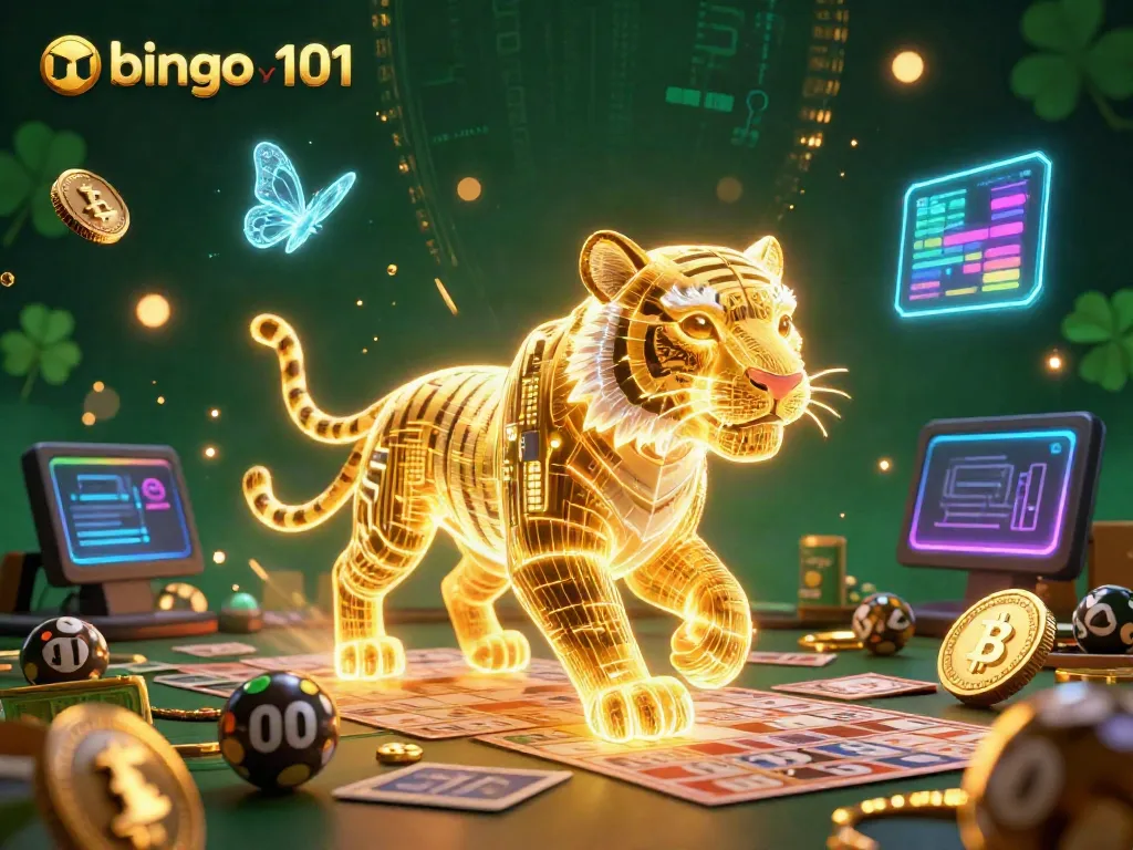 Engage in thrilling bingo games with bingo 101 yono as a golden tiger leads you through a vibrant casino.