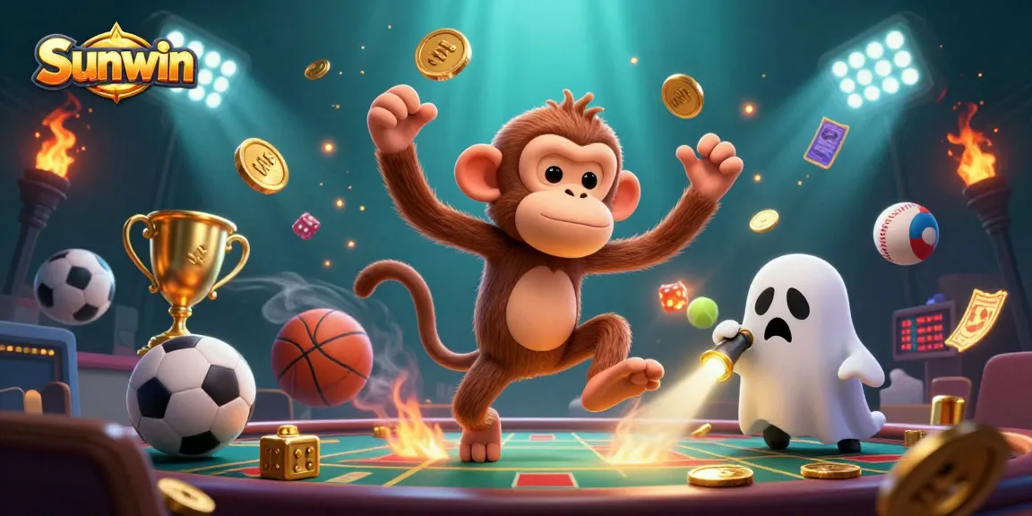 Sunwin offers exciting betting action with a playful ghost-hunter puppy tracking a mischievous monkey.