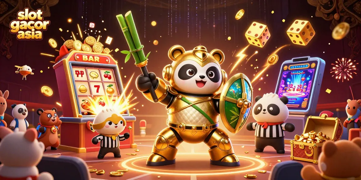 Memainkan slot gacor asia dengan panda emas dalam pertarungan slot bertema kasino.