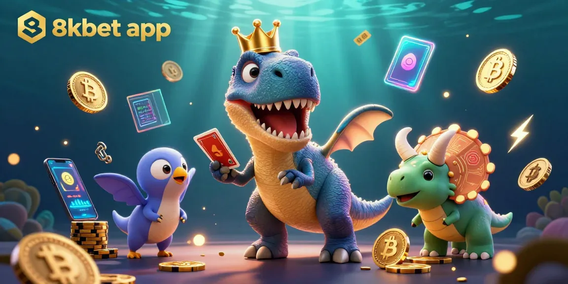 Experience the excitement of 8xbet app with vibrant casino characters engaging in playful card games and stacking chips.