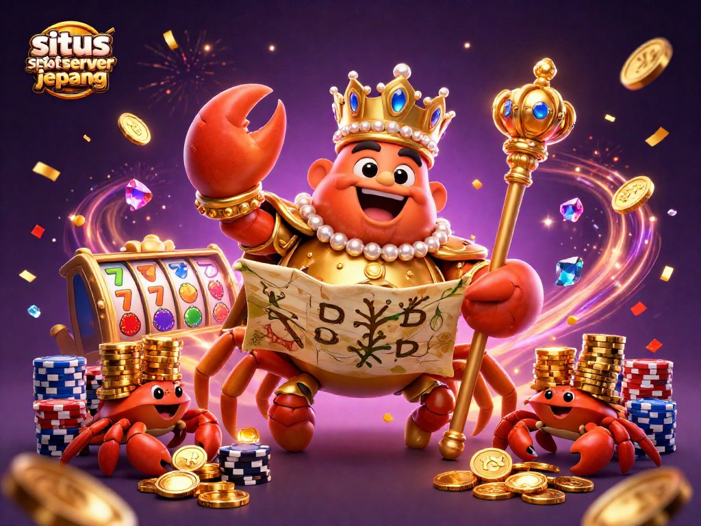 Experience the excitement of situs slot server jepang with a golden crab emperor and vibrant game elements.