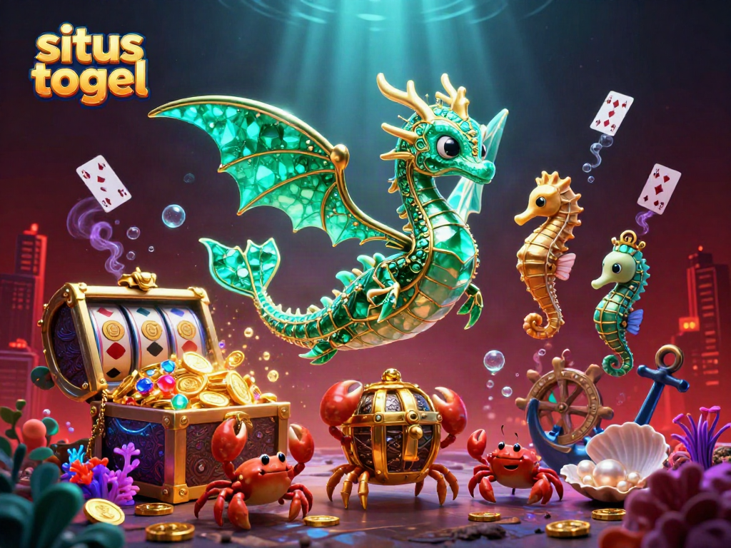 Experience the thrills of situs togel with a vibrant underwater scene showcasing colorful game elements and majestic creatures.