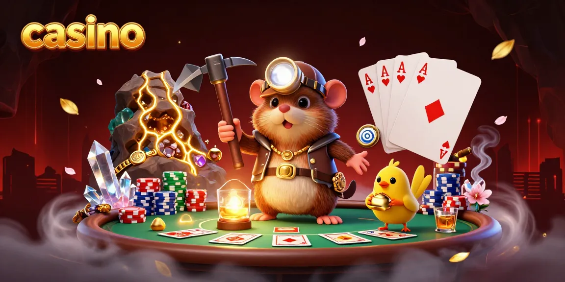 Treasure hunter mole and canary in a vibrant casino-themed cave scene.