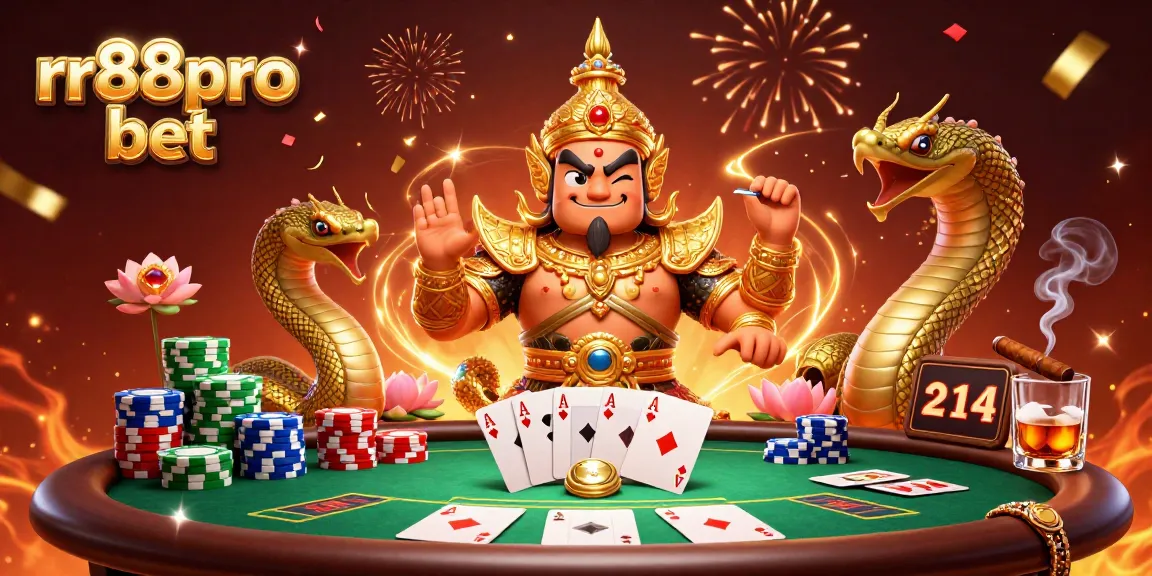 Experience the excitement of rr88pro bet with poker characters and festive elements in a vibrant illustration.