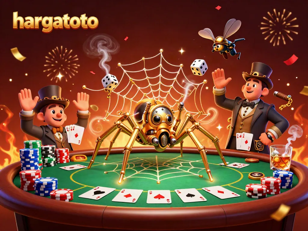 Mendorong keberuntungan di hargatoto dengan karakter unik, meja poker, dan chip warna-warni yang meriah.