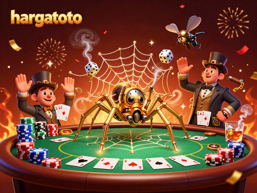 Mendorong keberuntungan di hargatoto dengan karakter unik, meja poker, dan chip warna-warni yang meriah.