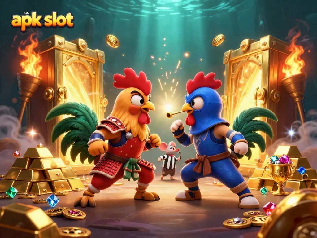 Menangkan apk slot dengan pertarungan ayam 3D menakjubkan, menonjolkan elemen kasino yang spektakuler.