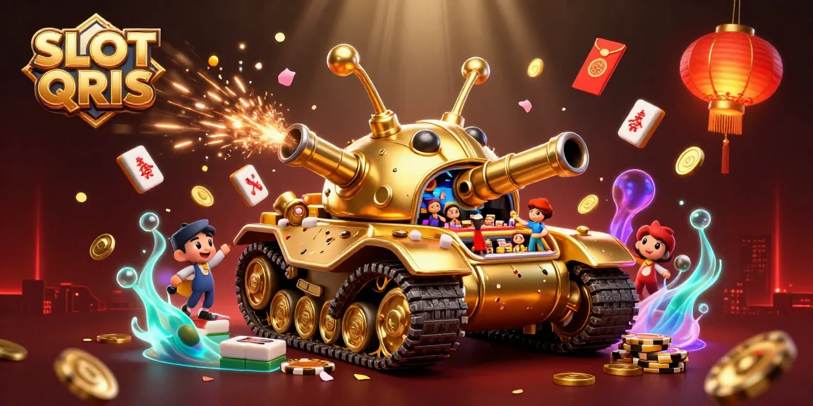 Experience the excitement of SLOT QRIS with a vibrant casino scene inside a golden beetle tank.