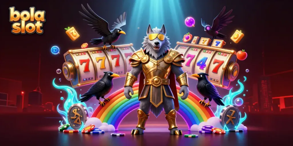 Engage in thrilling bola slot action with an elaborate 3D scene featuring Odin and dynamic slot elements.