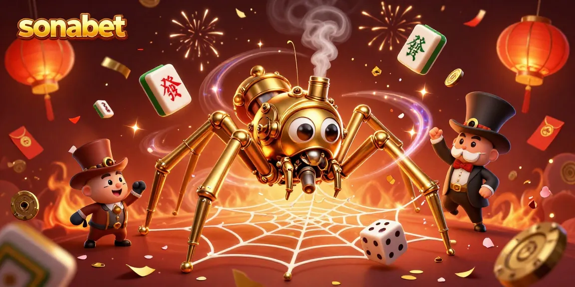 Engage with sonabet's immersive 3D casino world featuring a golden steampunk spider and playful elements.