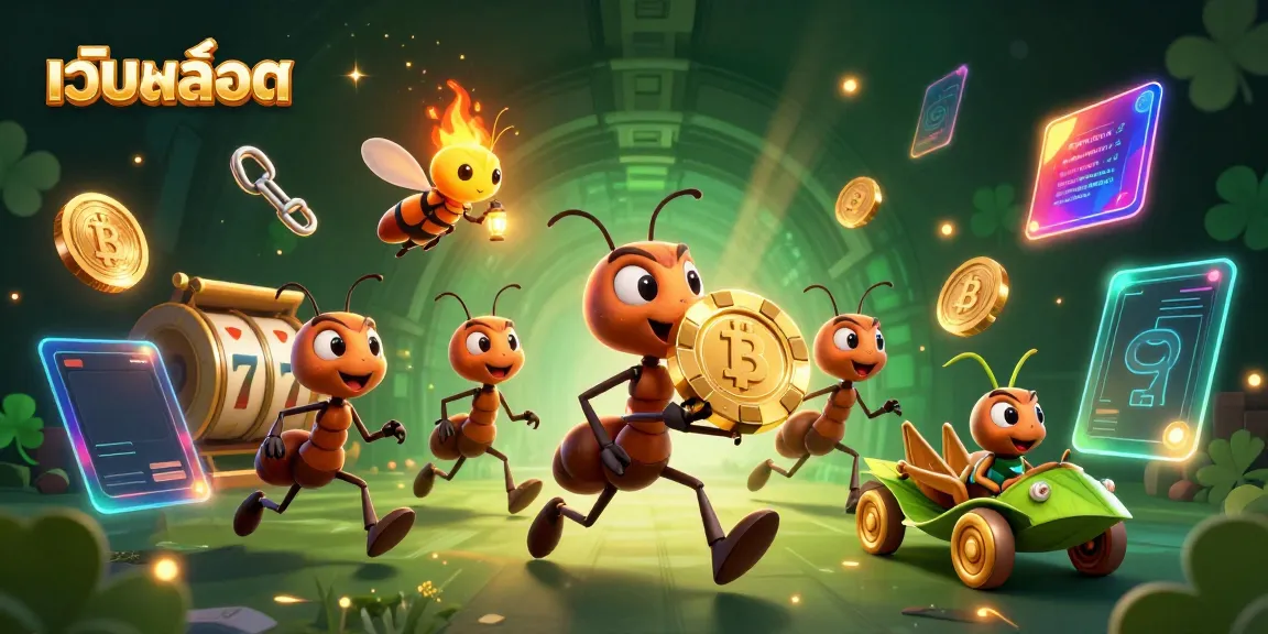 Ant team heisting a giant poker chip in a vibrant, detailed เว็บสล็อต illustration
