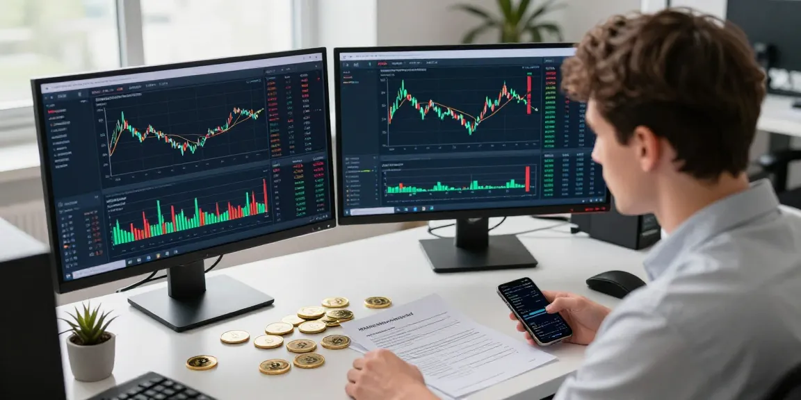 Трейдер анализирует отзывы BitMEX на экранах компьютера в офисе.