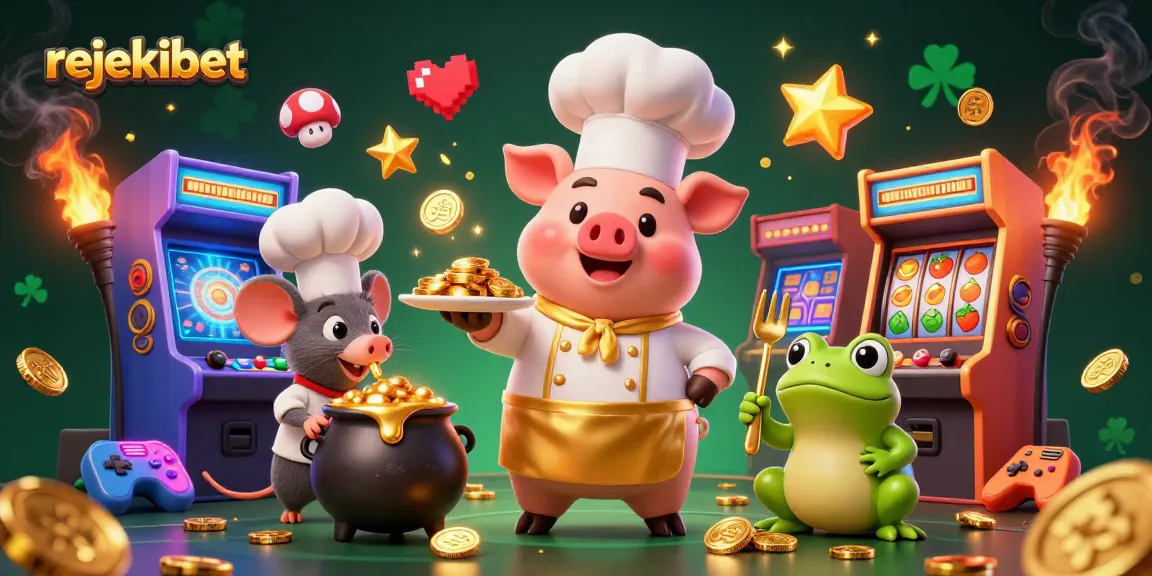 Play big with rejekibet, experiencing vibrant slot games through golden coins and engaging arcade elements.