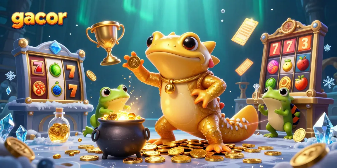 Engage with gacor slots featuring a golden salamander and magical elements in a vibrant gaming landscape.
